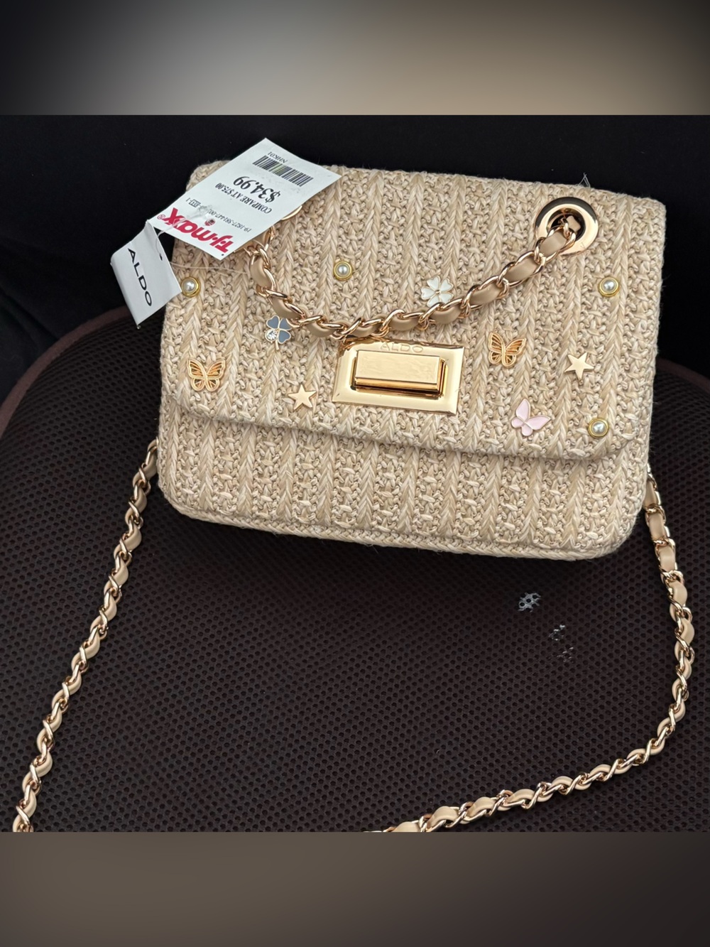 NWT ALDO woven Crossbody with Gold Chain and Charm Accents.